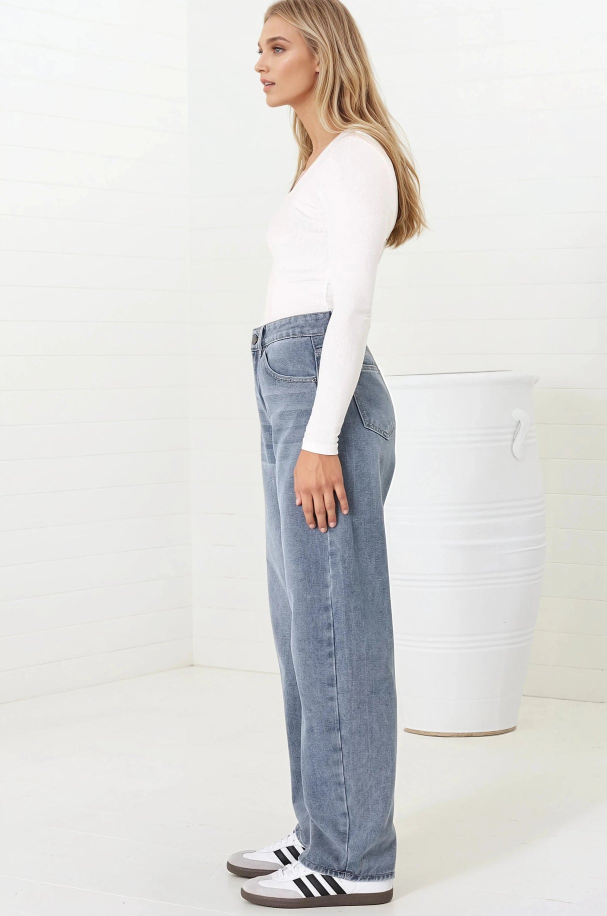 Luca Jeans - Whiskers Relaxed Barrel Jean in Stone Wash Denim