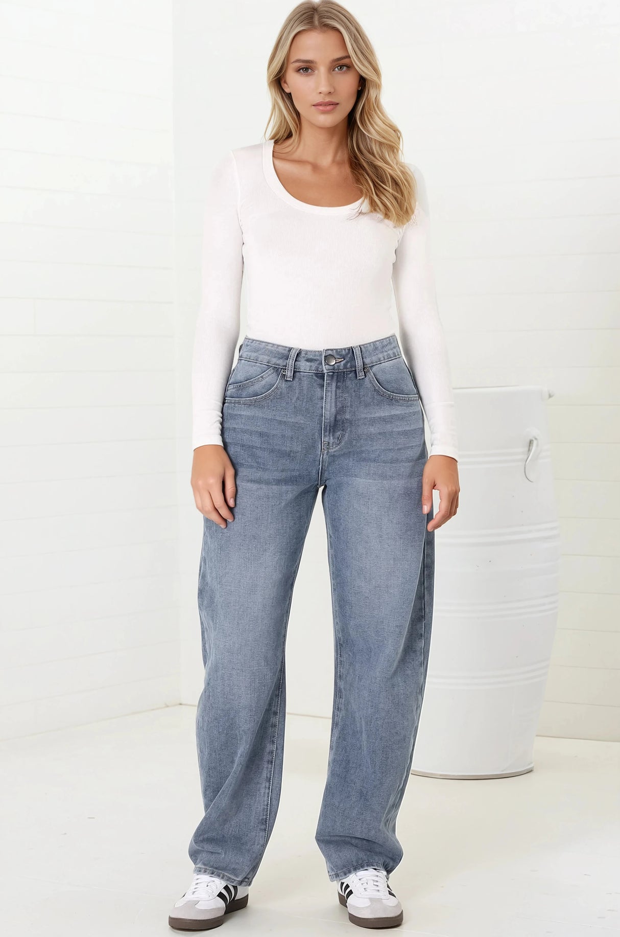 Luca Jeans - Whiskers Relaxed Barrel Jean in Stone Wash Denim