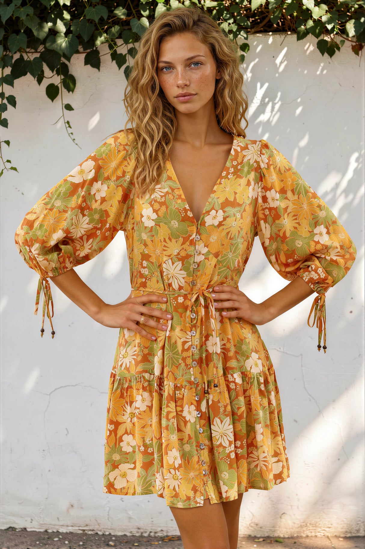 Model wearing Luna Mini Dress in Camira Print from Salty Crush