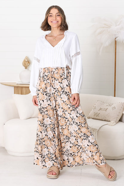 Lyanna Pants Paper Bag High Waisted Wide Leg Pants with Floral Print