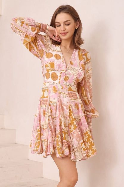 Lyla Mini Dress - Balloon Sleeve A Line Dress in Cersi Print
