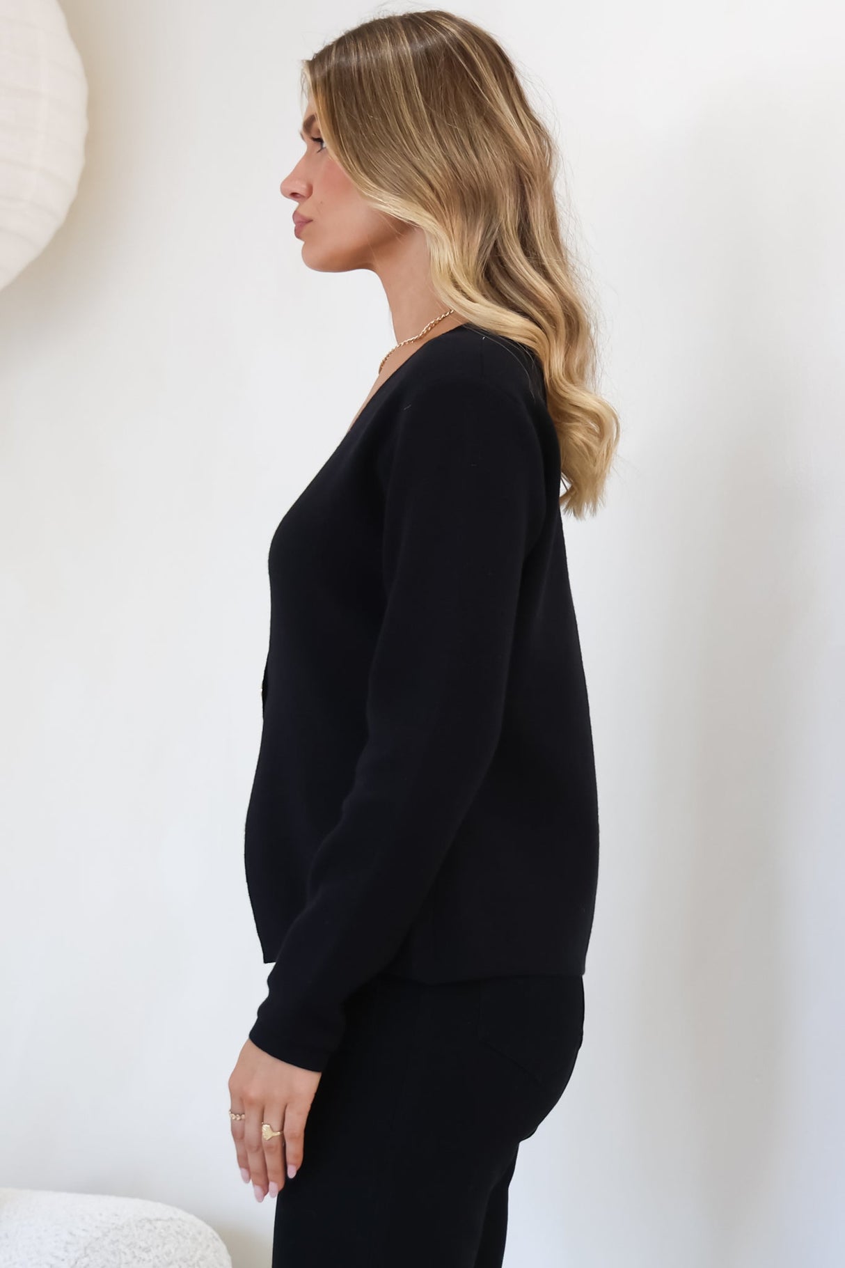 Margot Cardigan - Gold Buttoned Cardigan in Black