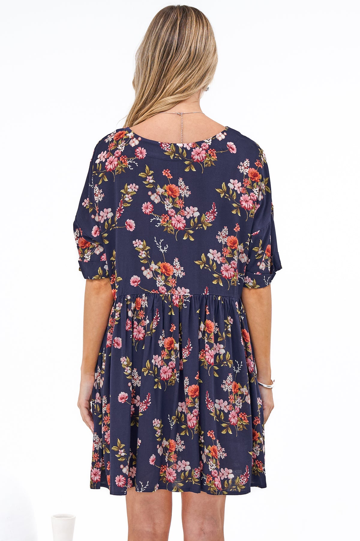 Margot Mini Dress - V Neck Short Sleeves Mini Dress in Rosalune Print