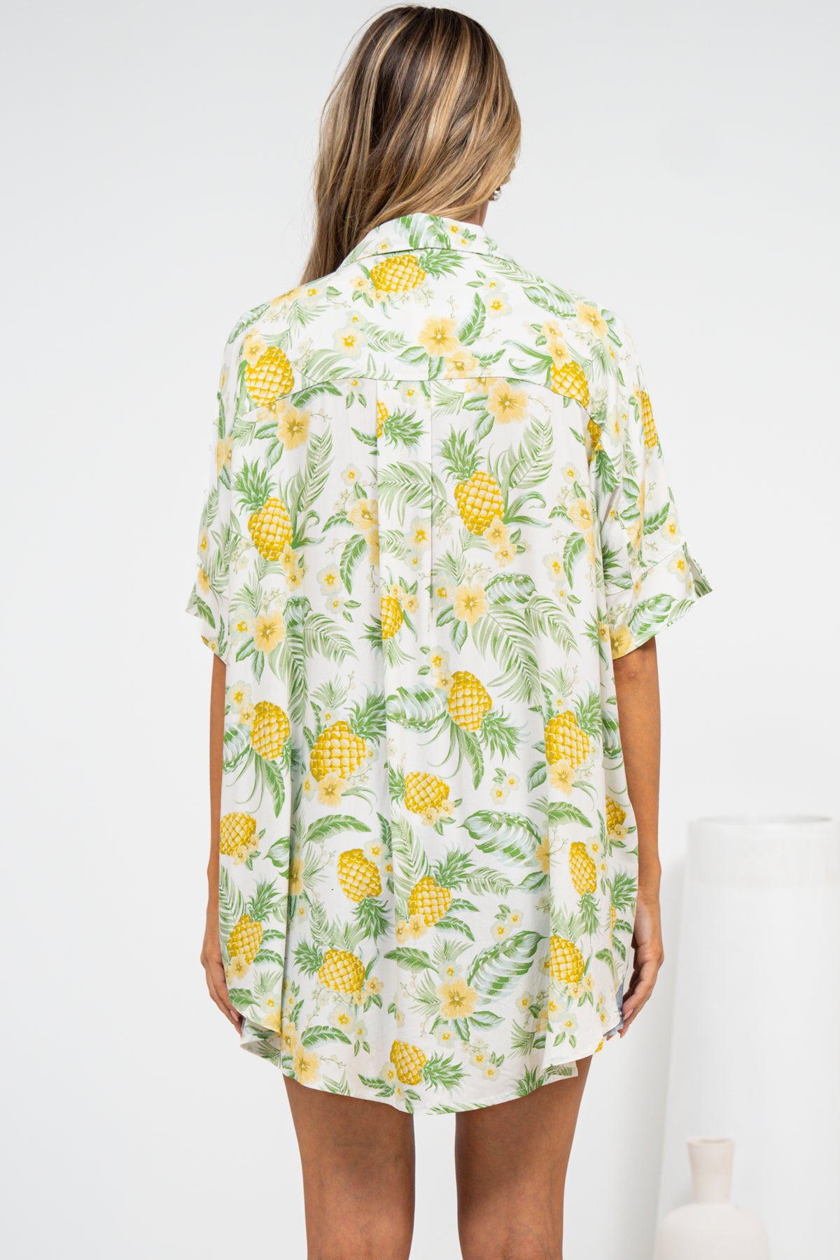 Marilla Shirt - Collared Button Down with High Low Scoop Hem in Anara Print