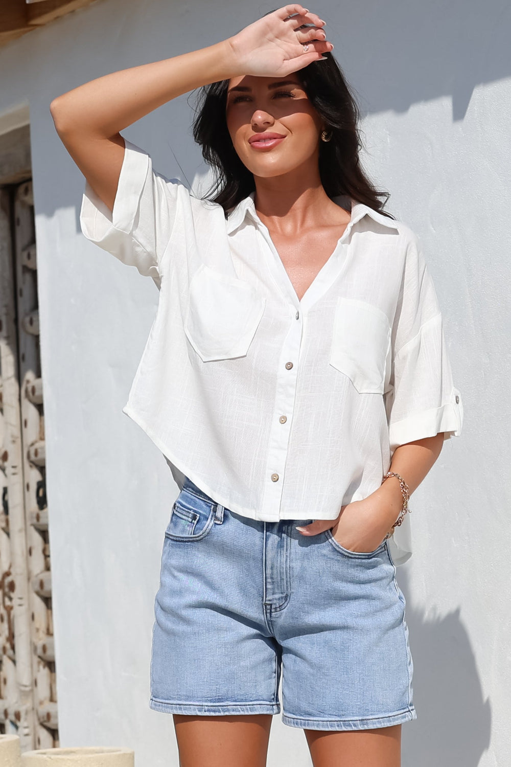 Marion Shirt - Collared Buttoned Down Shirt with Pockets in White