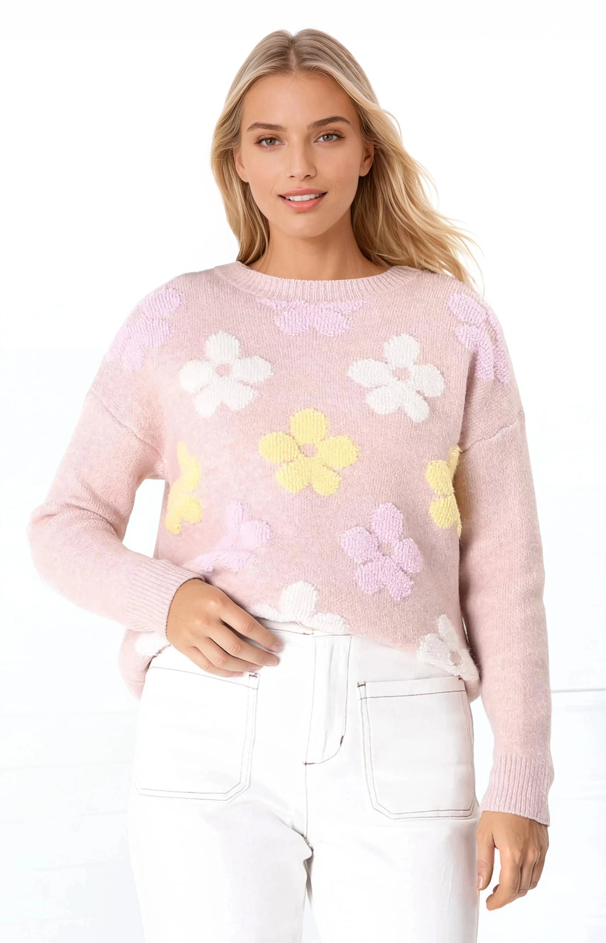 Marlin Jumper - Crew Neck Floral in Pink