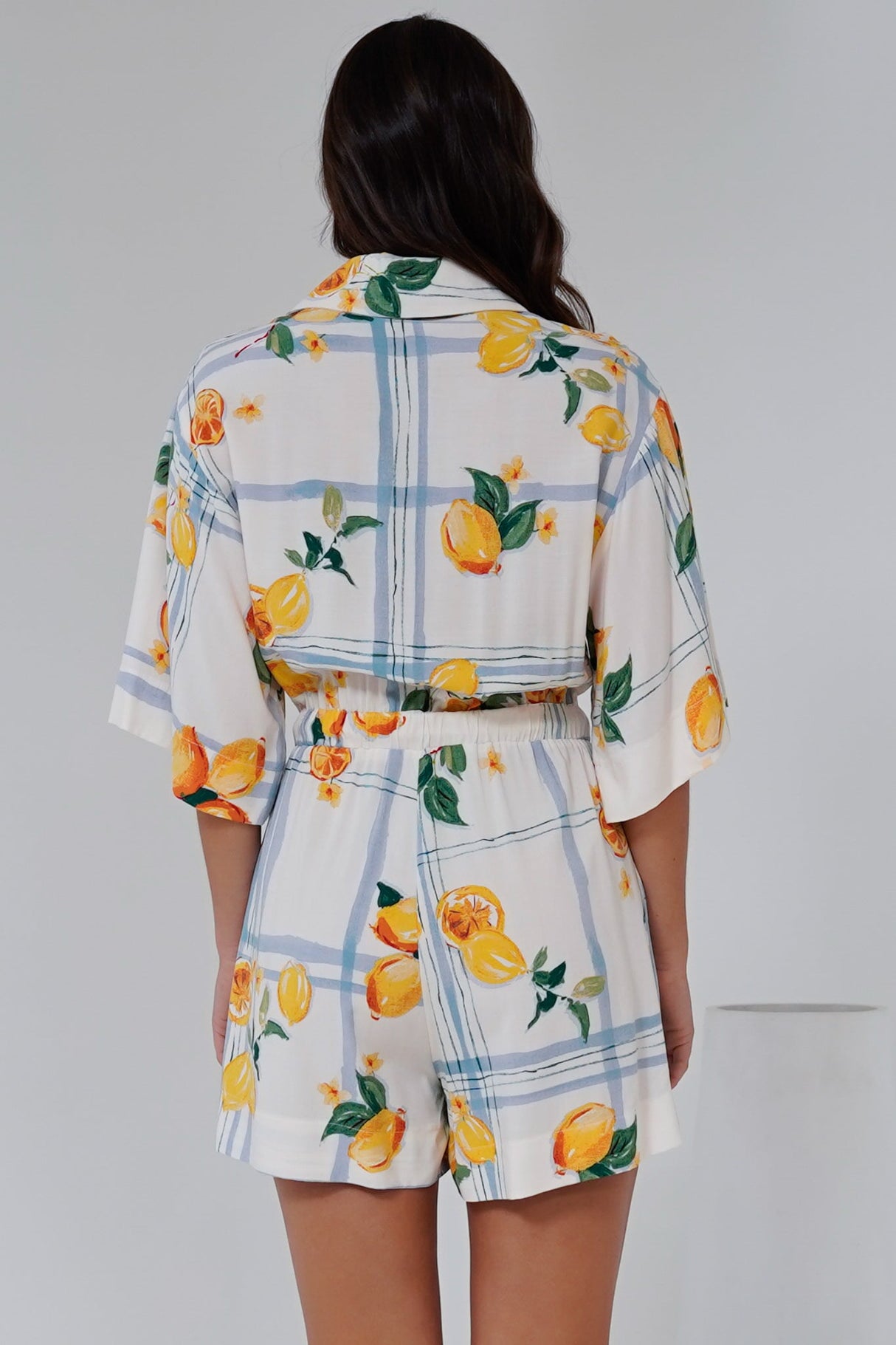 Marylin Playsuit - Collared Button Down Playsuit with Rope Pull Tie Waist in San Vitto Print