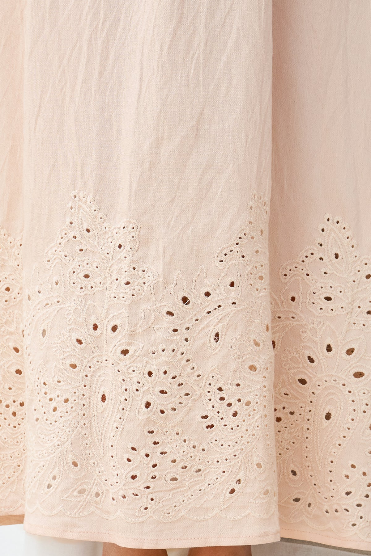 Matilda Midi Dress - Broadleaf Eyelet Embroidered A Line Dress with Adjustable Straps in Cream