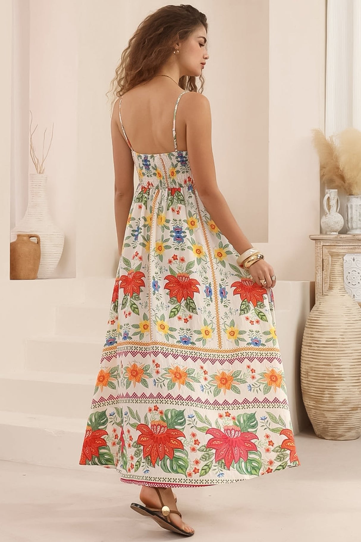 Mattina Maxi Dress: Spaghetti Strap Sun Dress in Alma Print