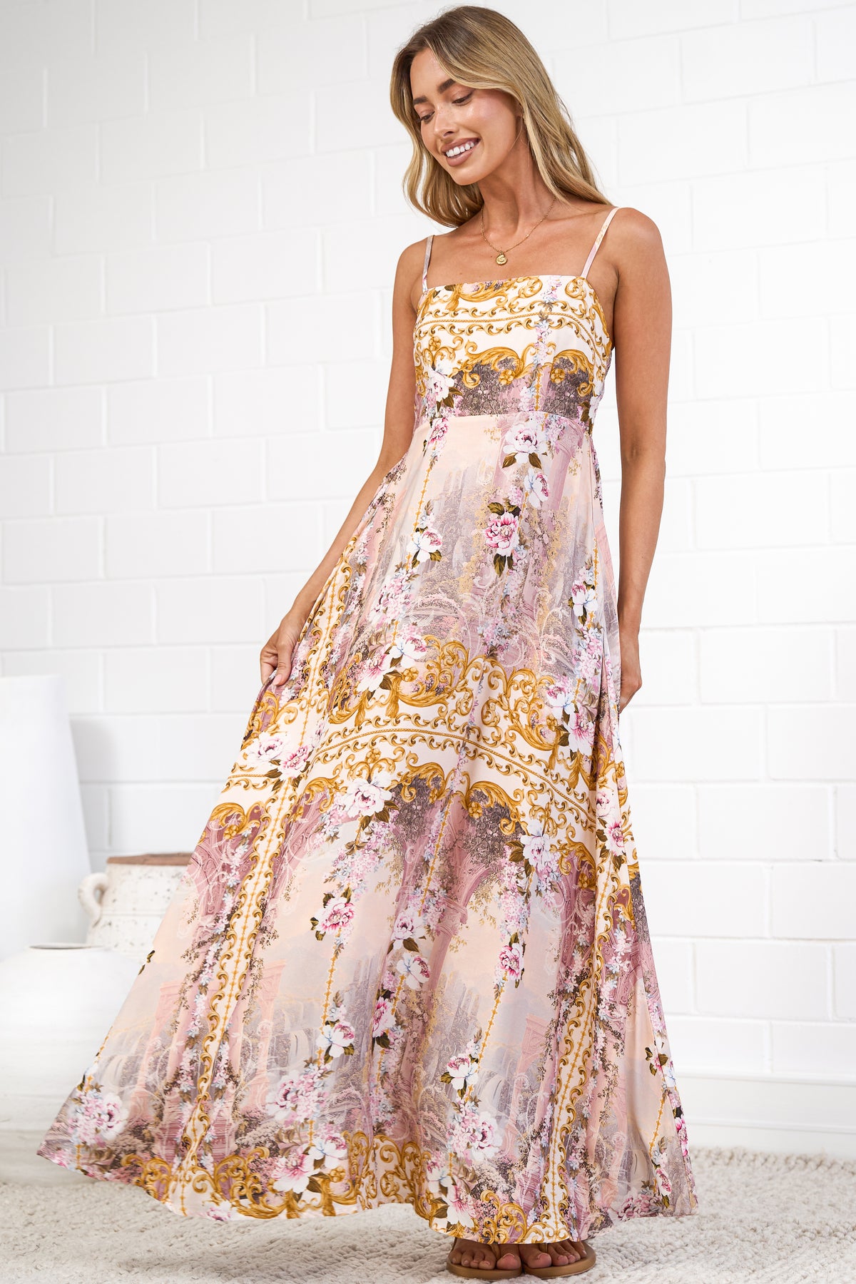 Mattina Maxi Dress - Spaghetti Strap Sun Dress in Baroque Print