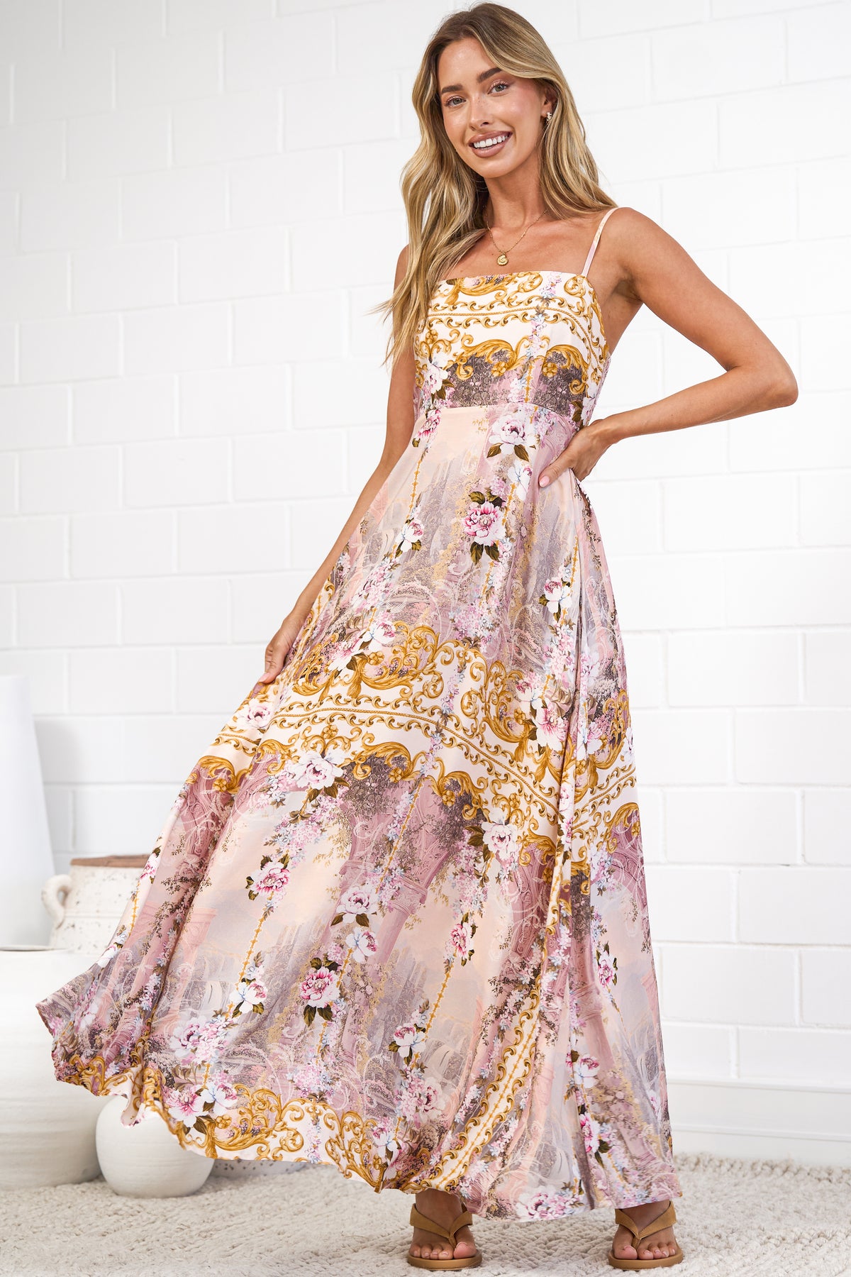 Mattina Maxi Dress - Spaghetti Strap Sun Dress in Baroque Print
