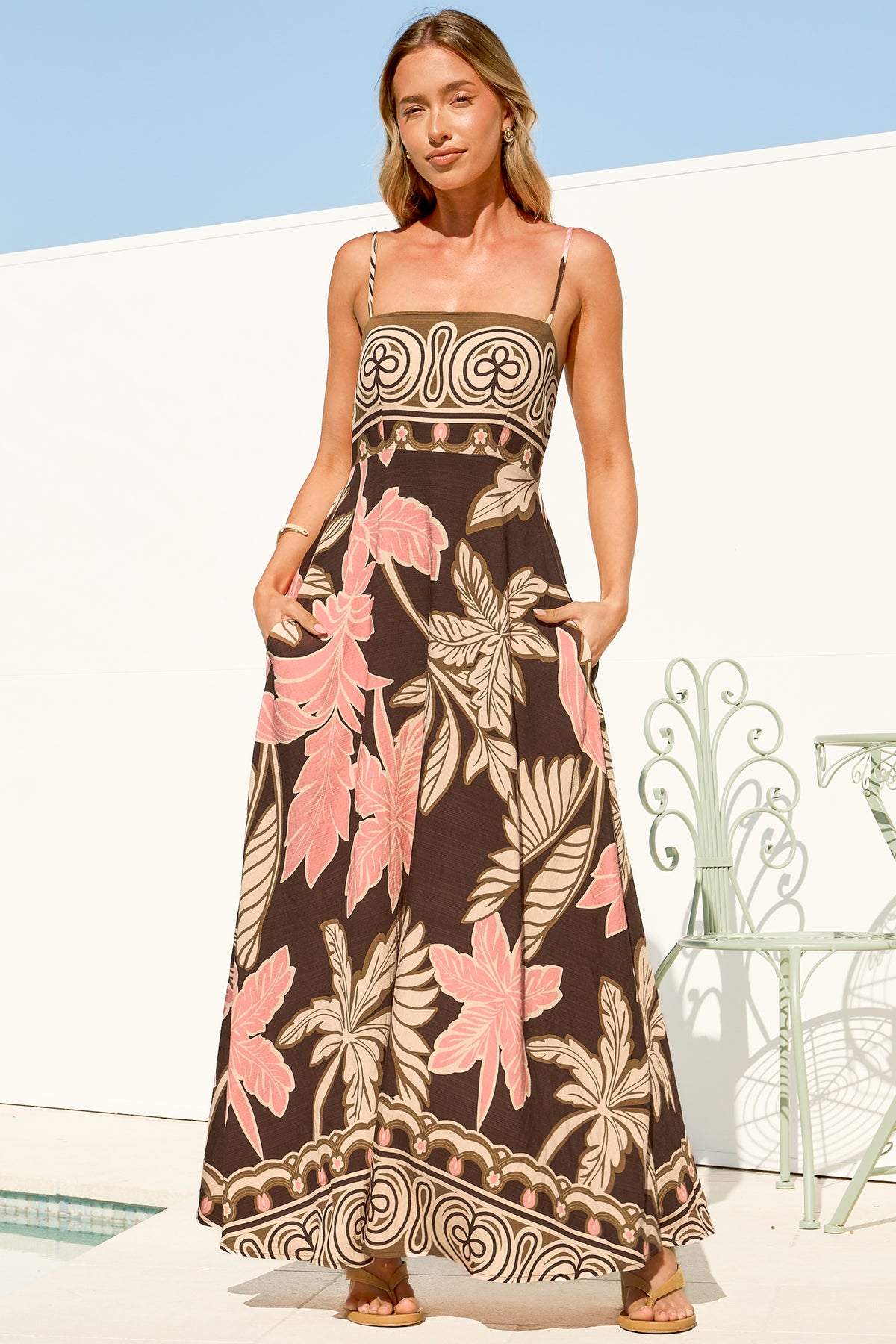 Mattina Maxi Dress - Spaghetti Strap Sun Dress in Ginevra Print