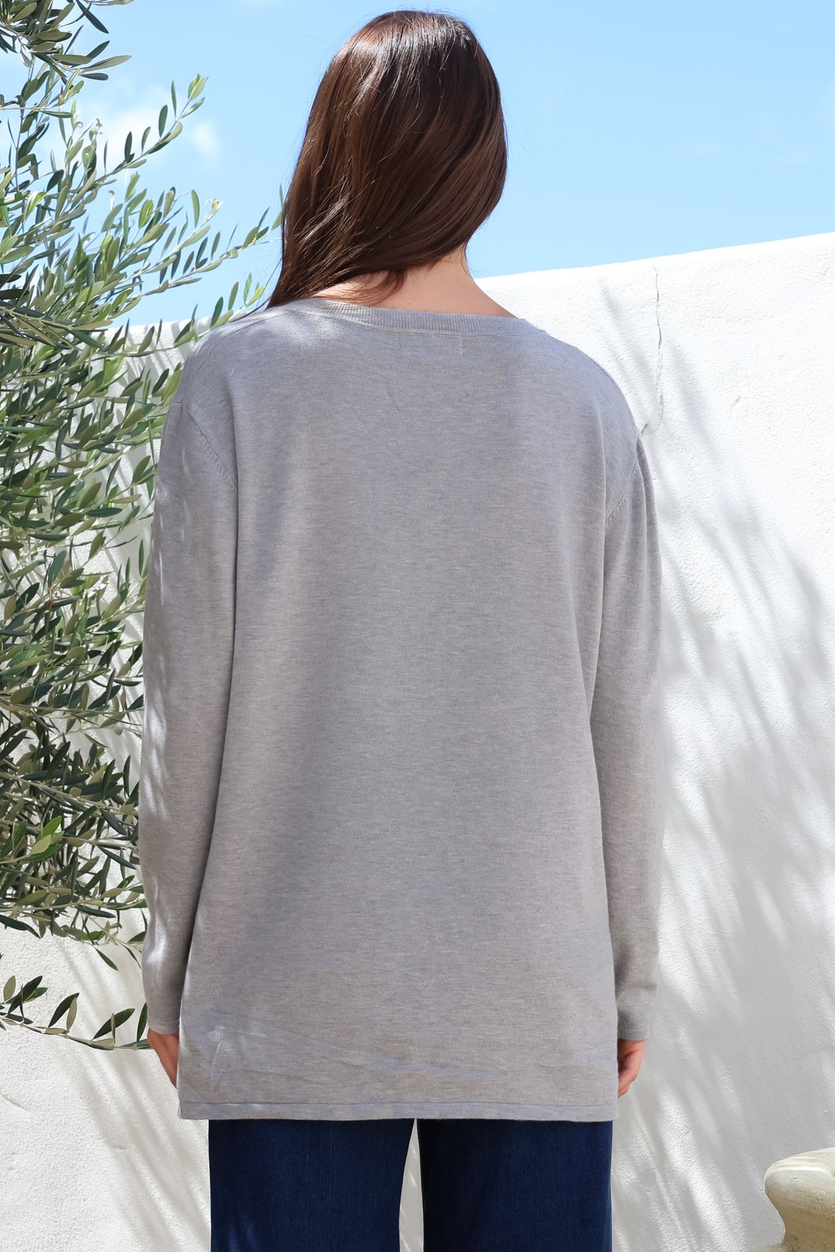 Mayanna Jumper - Light Weight V Neck Knit Jumper with Side Splits in Grey