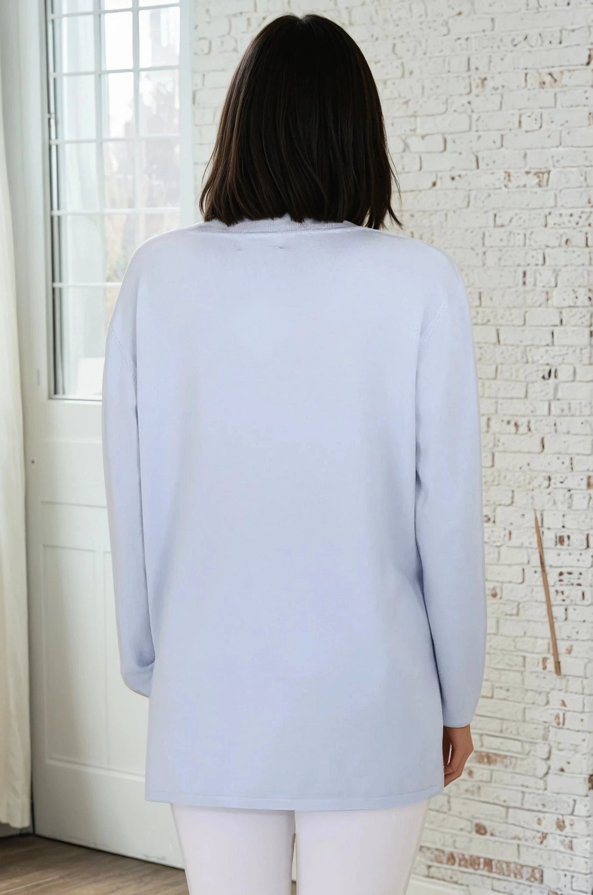 Mayanna Jumper - Light Weight V Neck Knit Jumper with Side Splits in Sky Blue