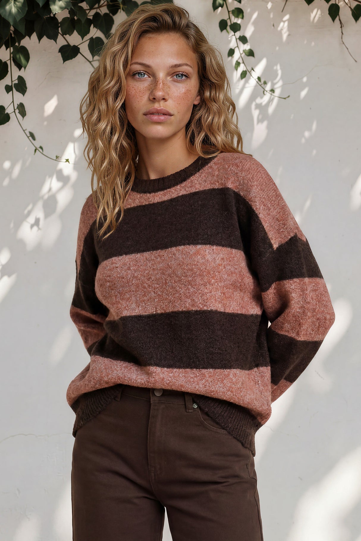 Model wearing Mekah Jumper in Chocolate/Tobacco from Salty Crush