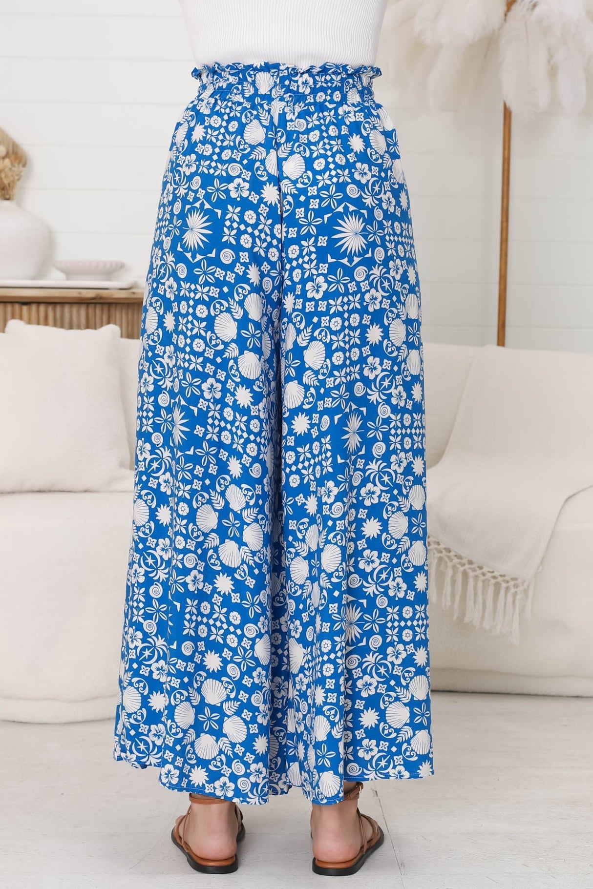 Mezza Pants - Paper Bag High Waisted Wide Leg Pant In Ember Print