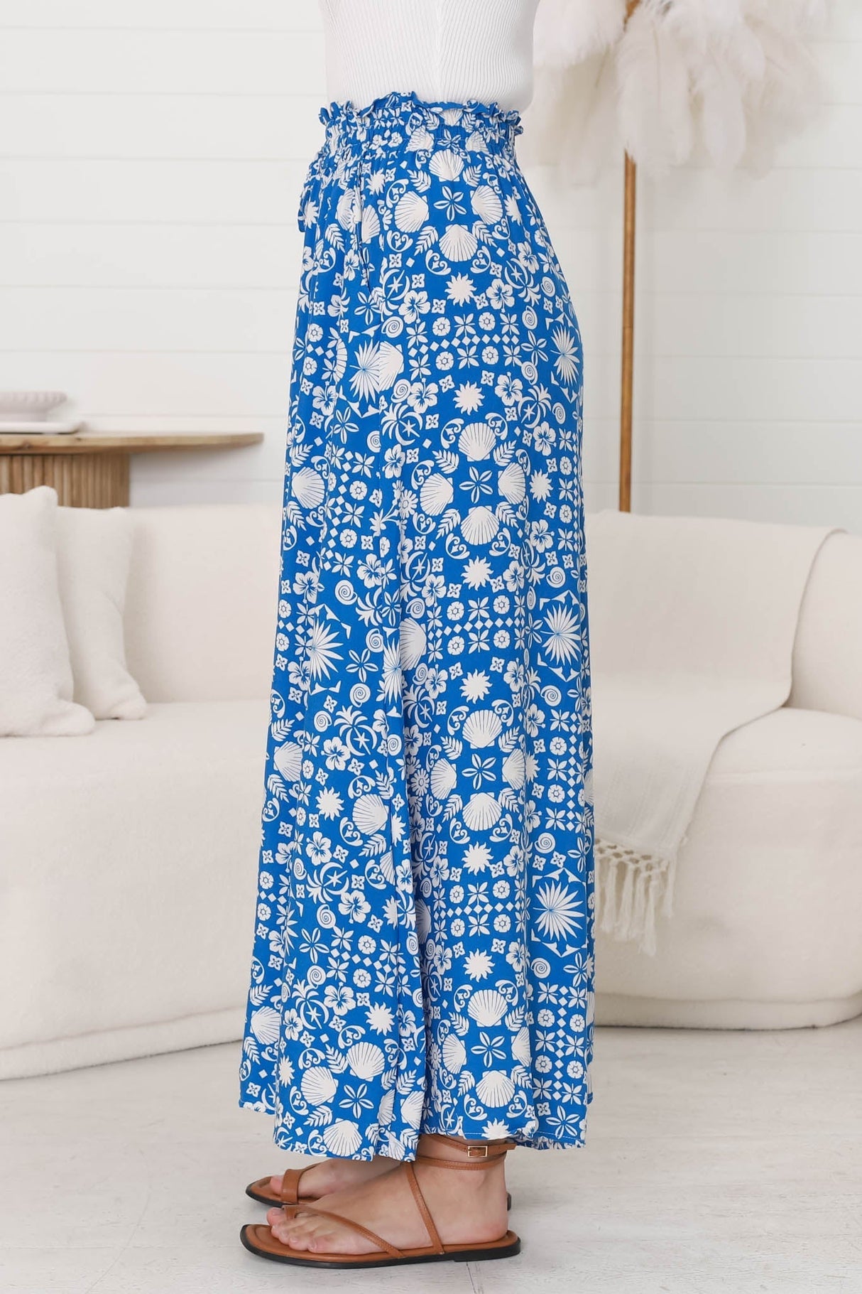 Mezza Pants - Paper Bag High Waisted Wide Leg Pant In Ember Print