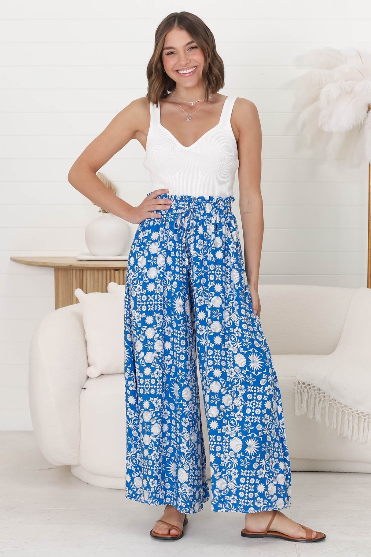 Mezza Pants - Paper Bag High Waisted Wide Leg Pant In Ember Print