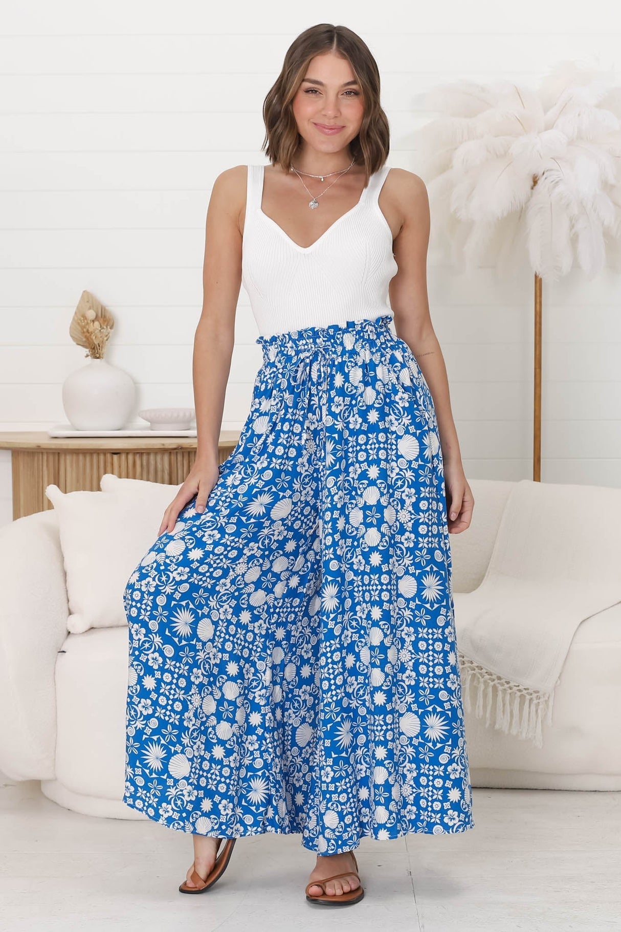 Mezza Pants - Paper Bag High Waisted Wide Leg Pant In Ember Print