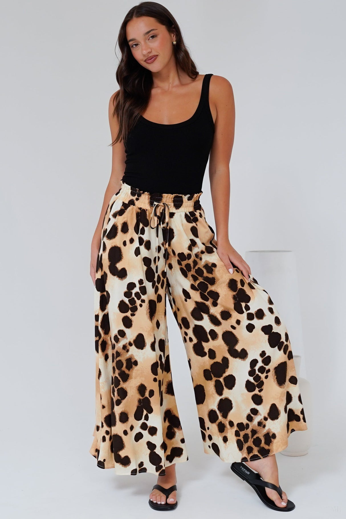 Mezza Pants - Paper Bag High Waisted Wide Leg Pants in Wild Ones Print