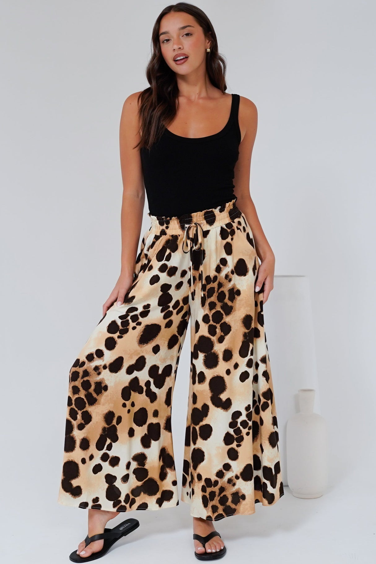 Mezza Pants - Paper Bag High Waisted Wide Leg Pants in Wild Ones Print
