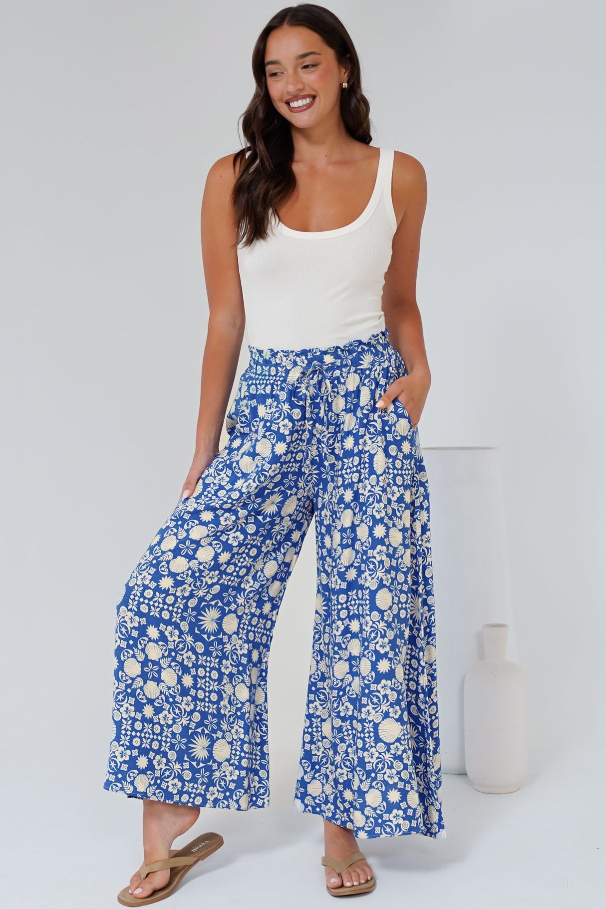 Mezza Pants - Paper Bag High Waisted Wide Leg Pant In Ember Print