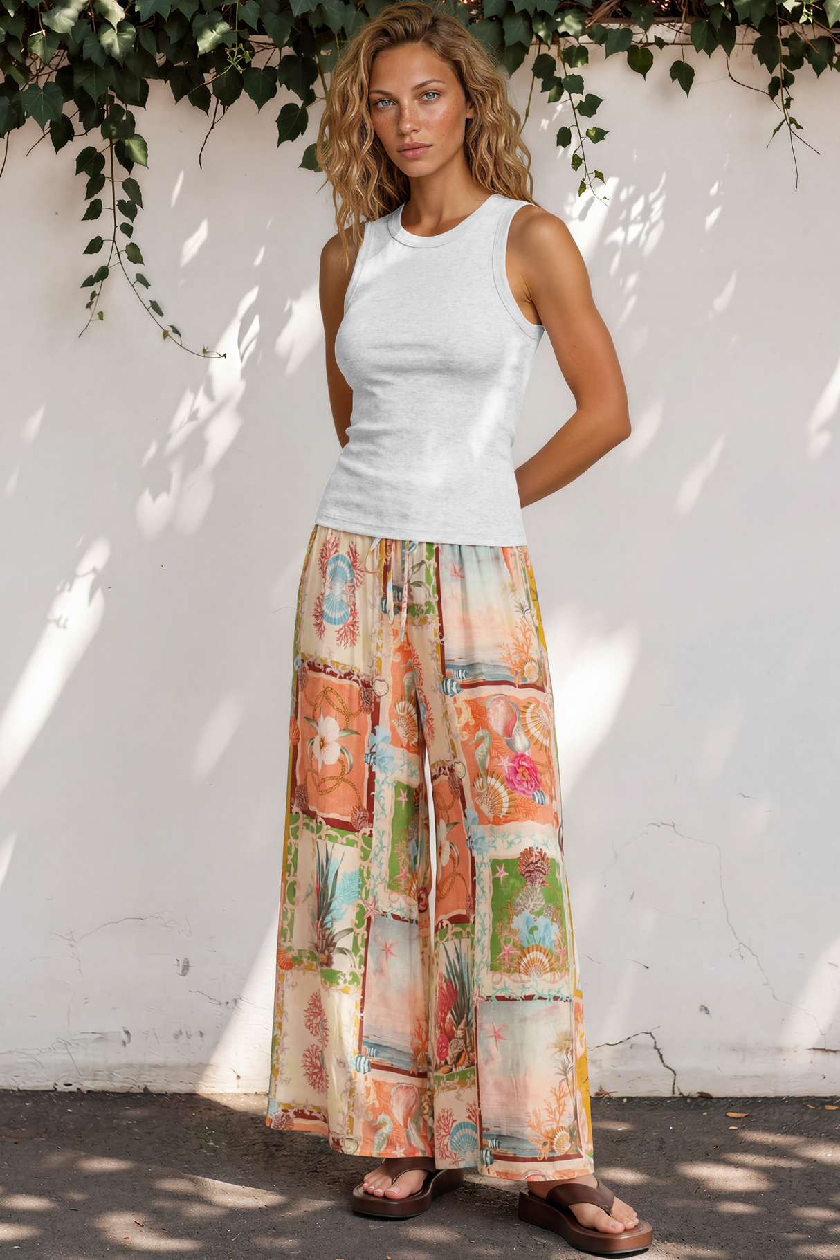 Mezza Pants - Paper Bag High Waisted Wide Leg Pants in Iluka Print