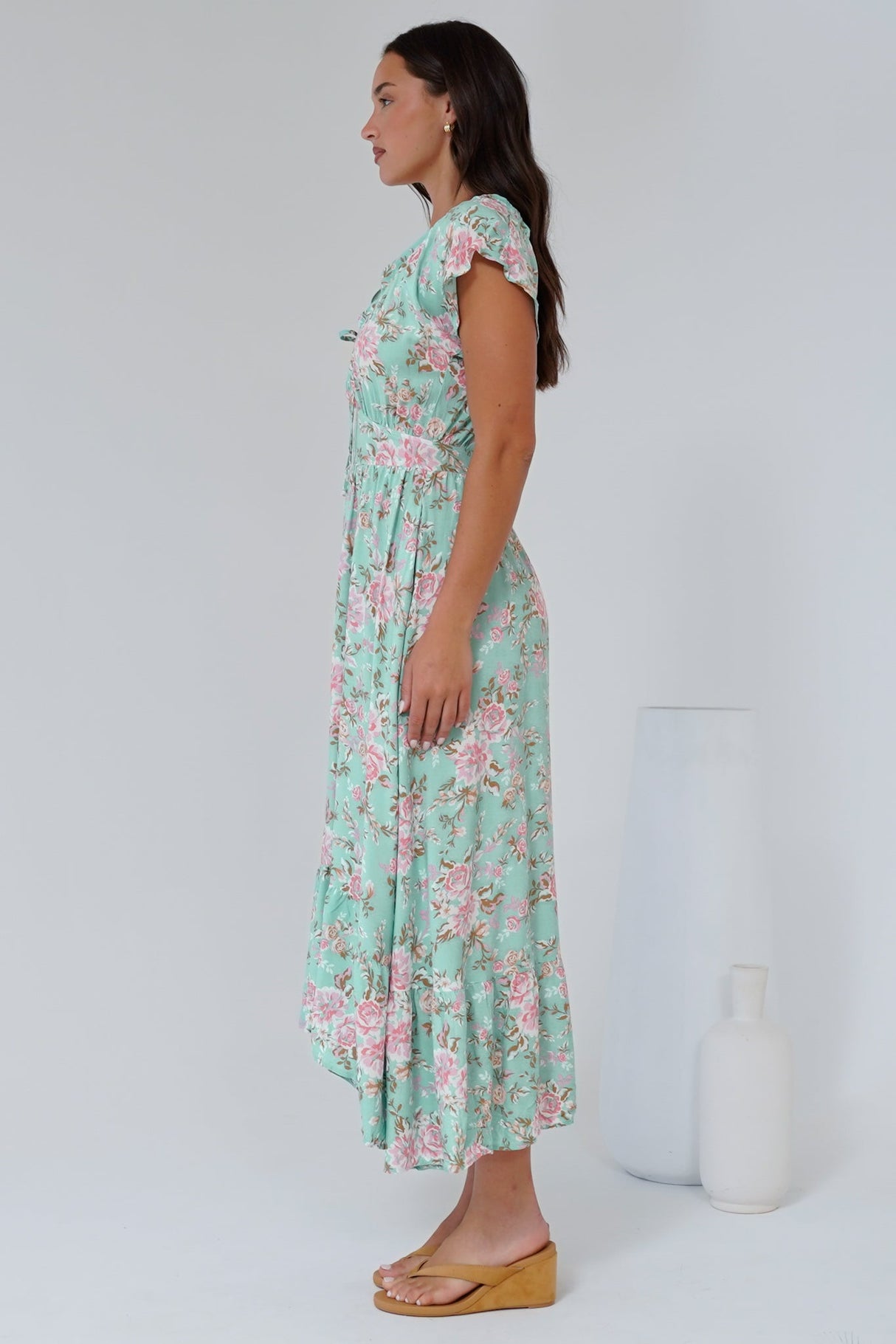 Micalea Midi Dress - On or Off Shoulder Tie Back A Line Dress in Seeka Print