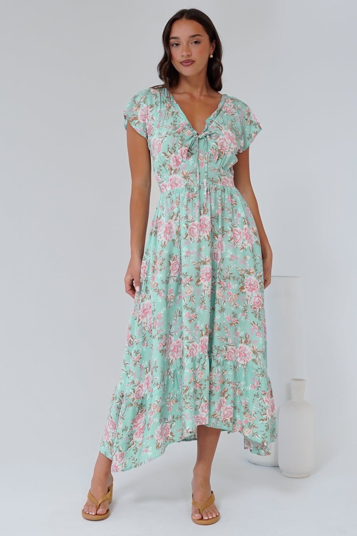 Micalea Midi Dress - On or Off Shoulder Tie Back A Line Dress in Seeka Print