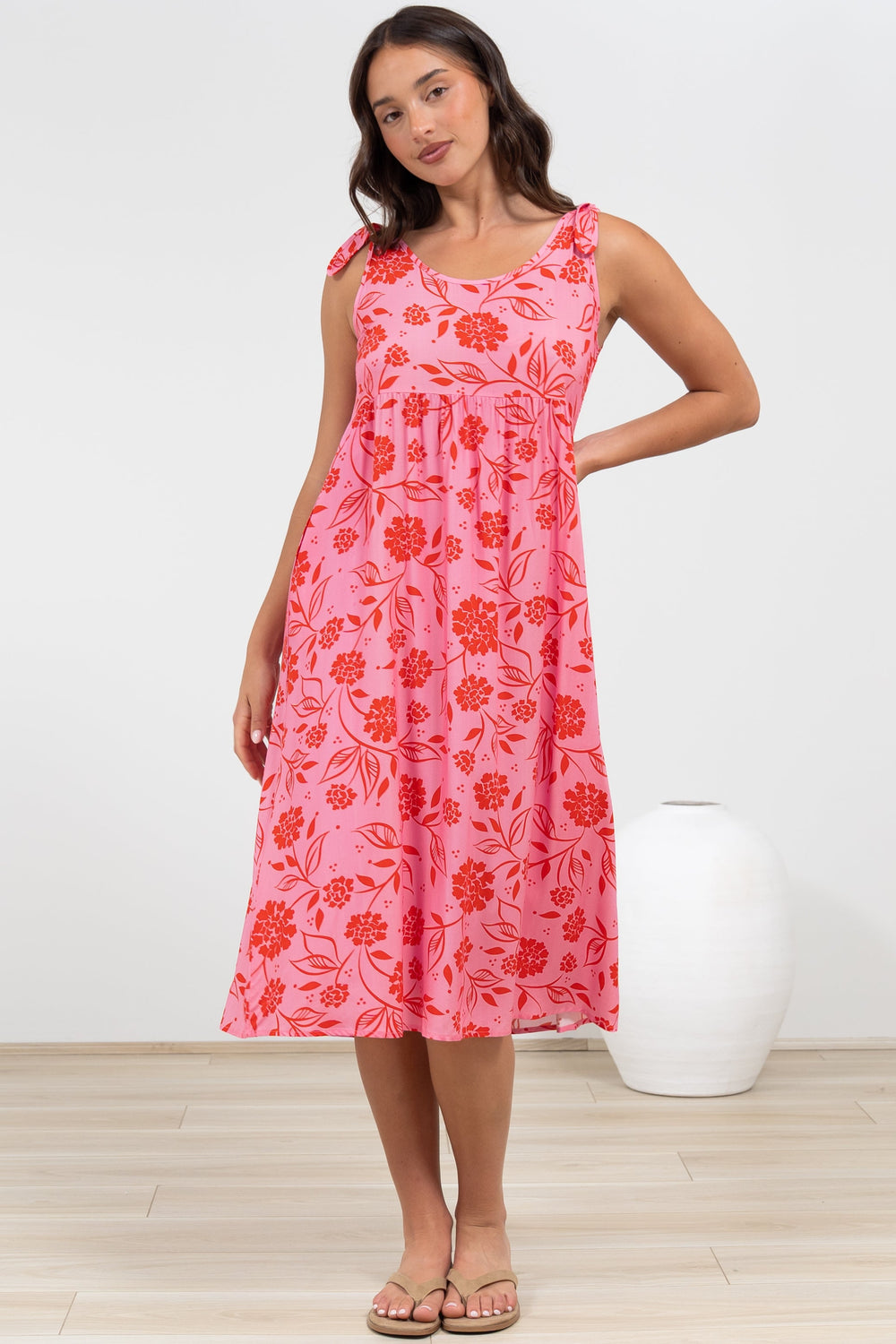 Misha Midi Dress - Tie Up Strap Scoop Neckline Dress in Friday Print