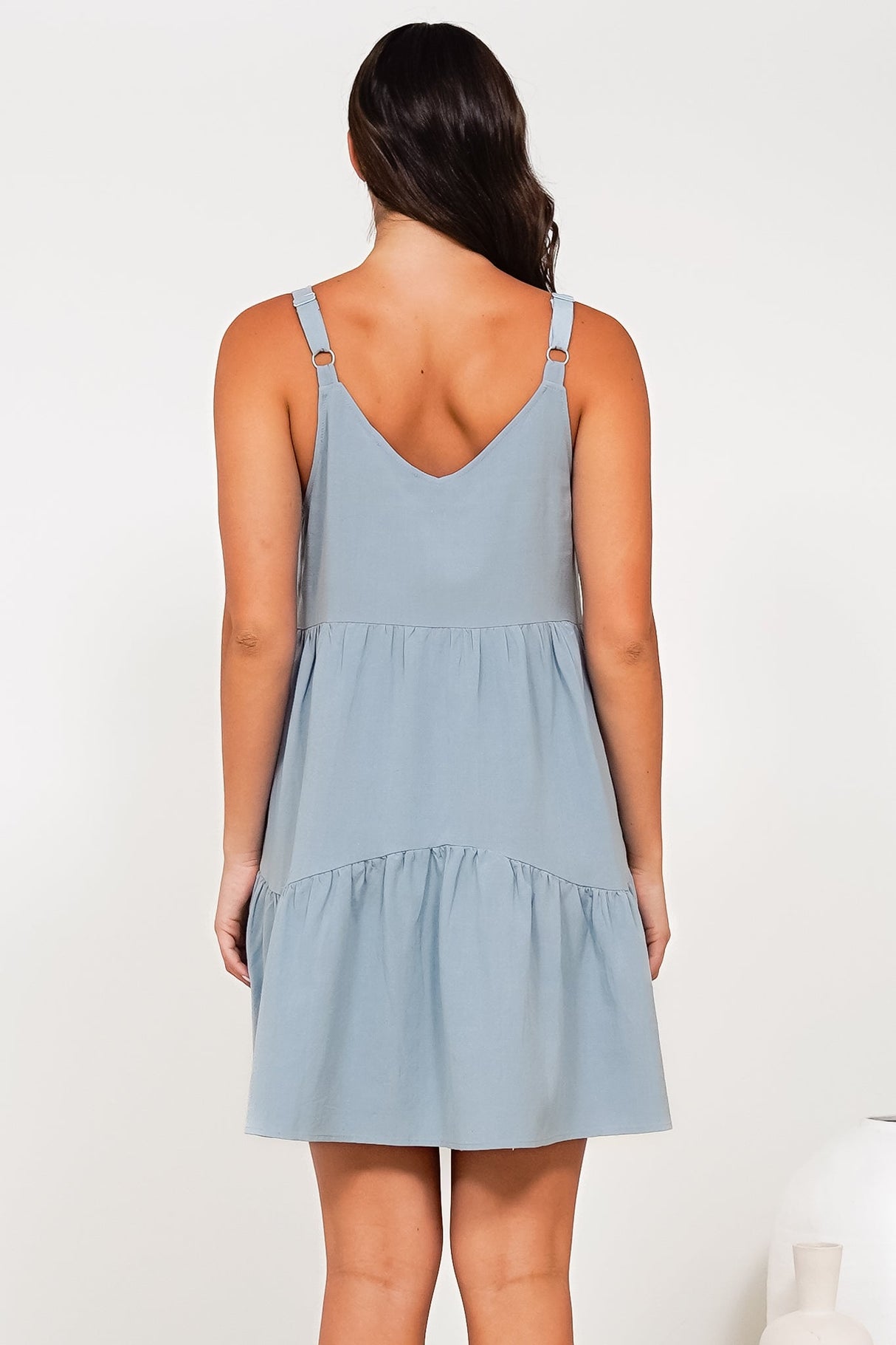 Missy Mini Dress - Thick Adjustable Strap Tiered Sun Dress in Light Blue