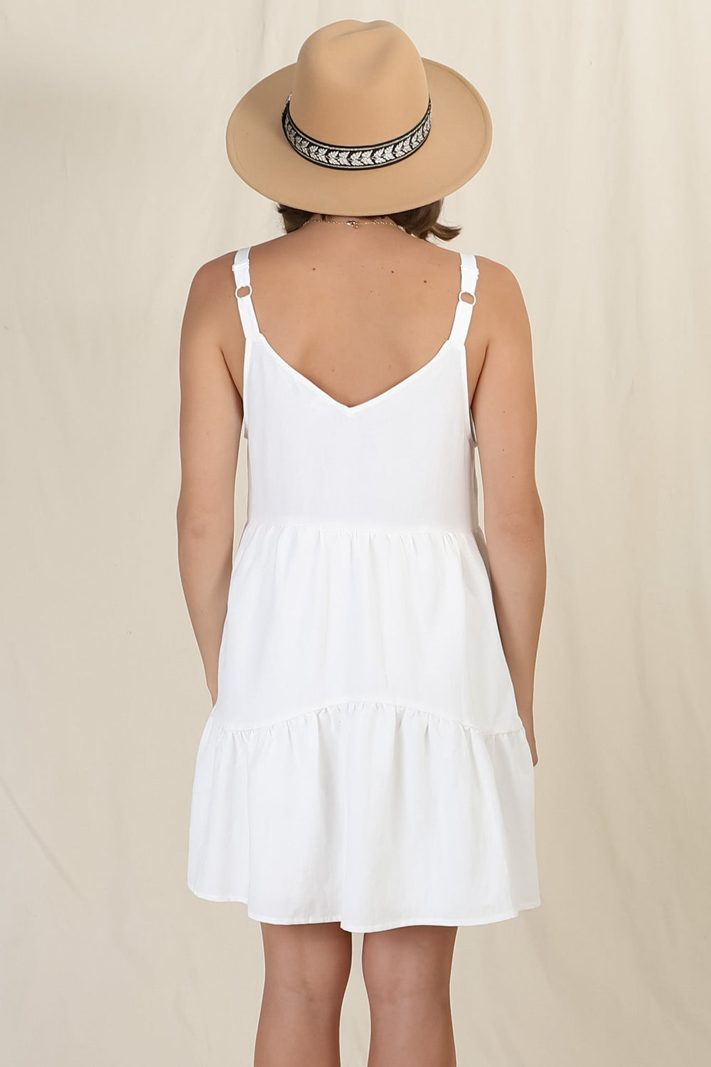 Missy Mini Dress - Thick Adjustable Strap Tiered Sun Dress in White