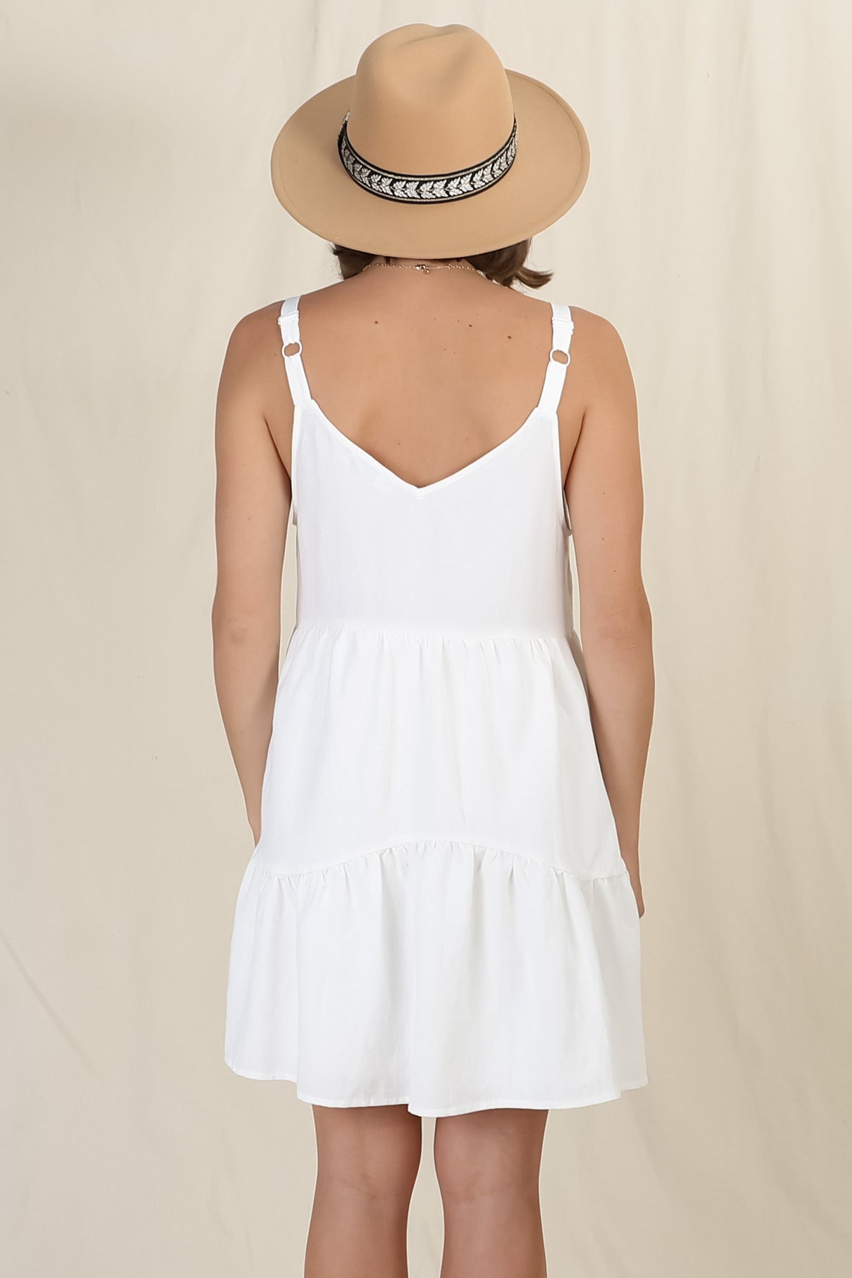 Missy Mini Dress - Thick Adjustable Strap Tiered Sun Dress in White