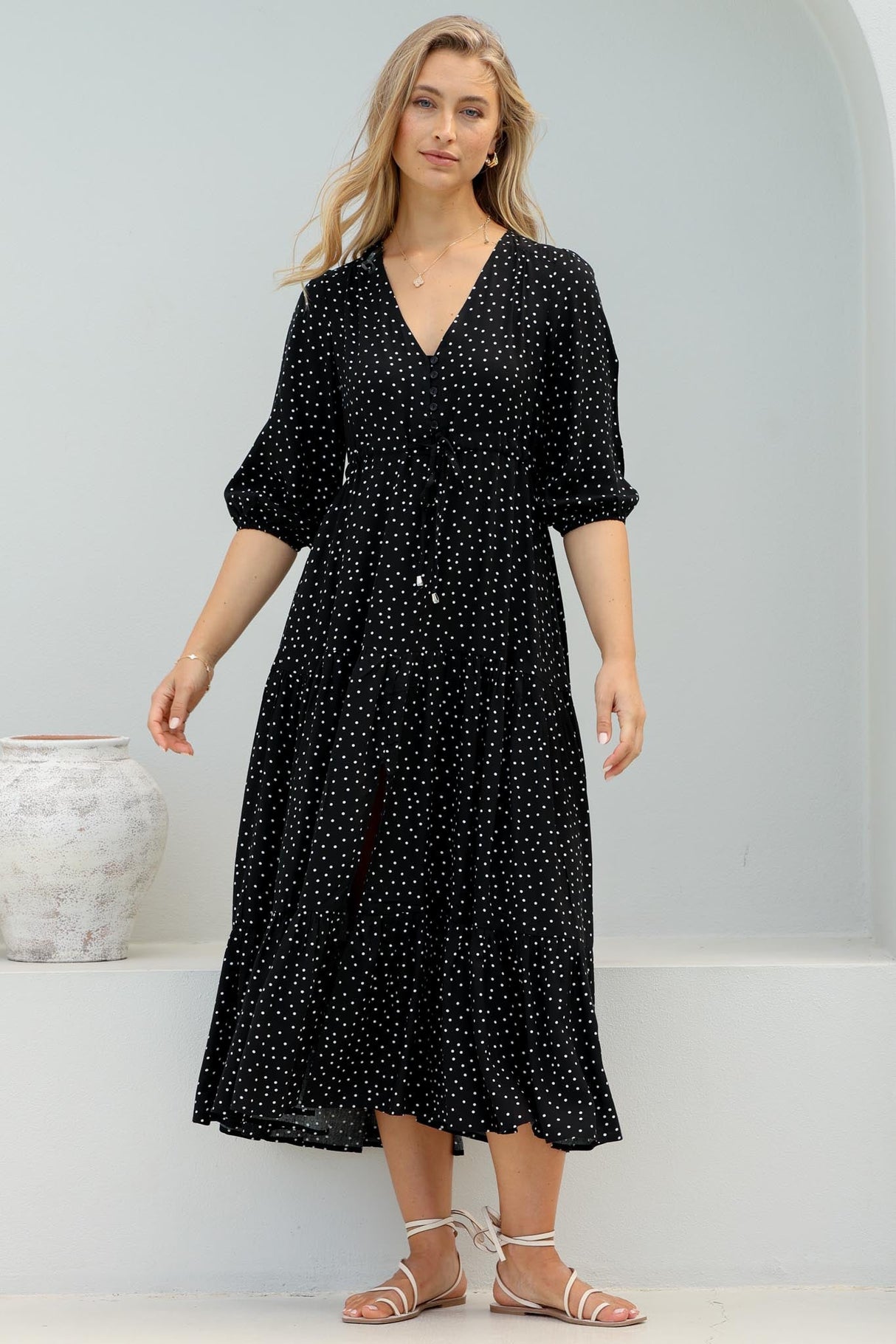 Montania Maxi Dress - Buttoned Bodice Pull in Waist Dress