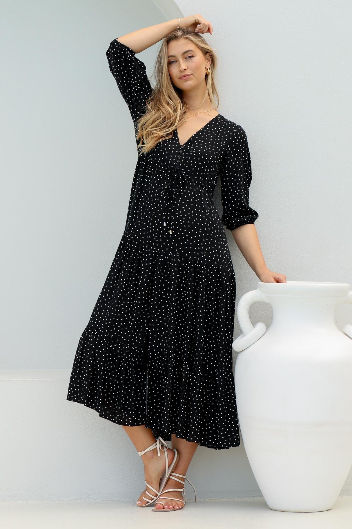 Montania Maxi Dress - Buttoned Bodice Pull in Waist Dress