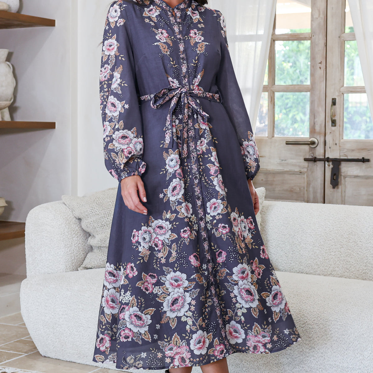 green square neck midi dress Green Floral Square Neck Midi Dress