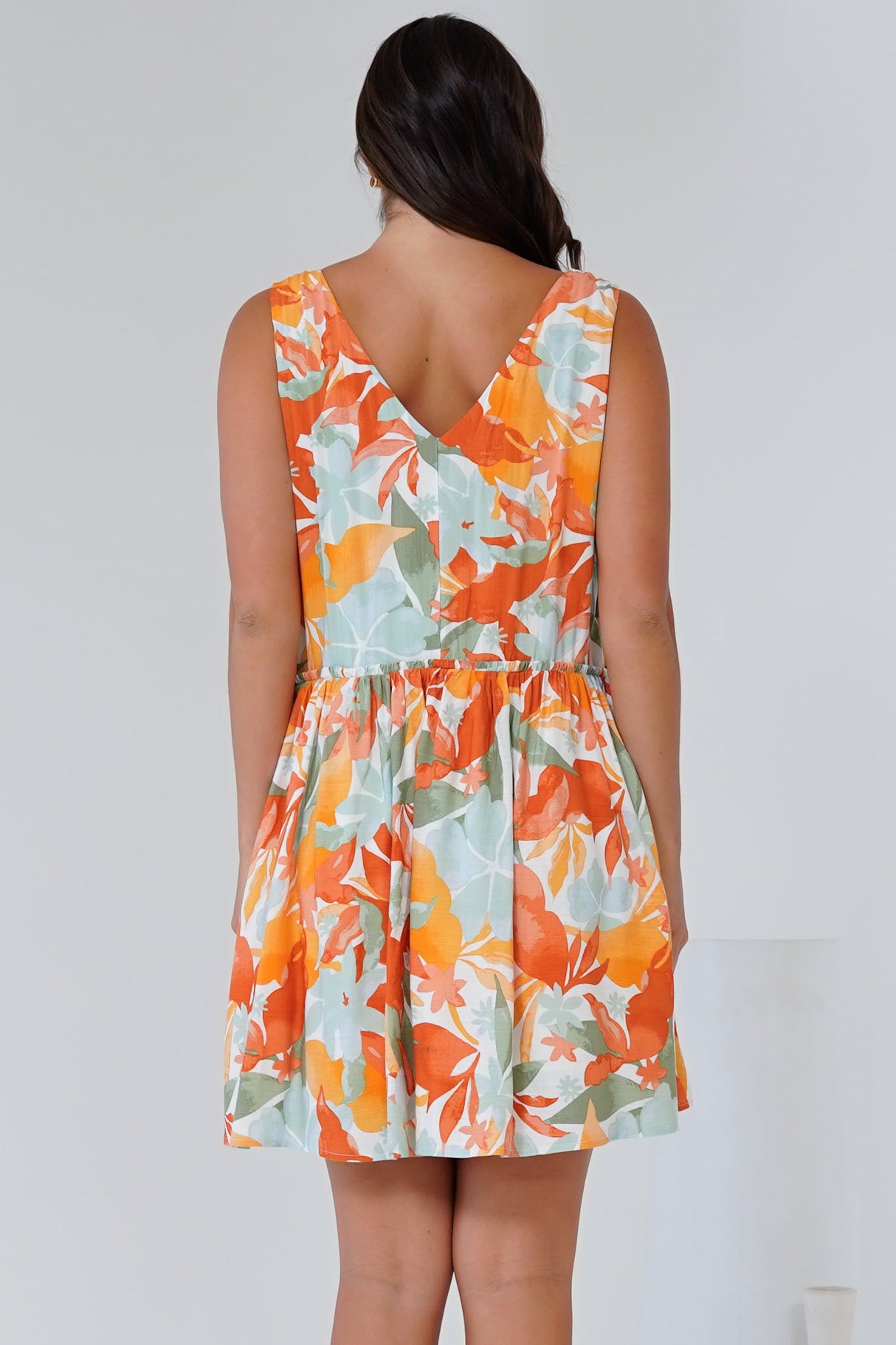Morgan Mini Dress - Keyhole Detail Sun Dress with Pockets in Vondra Print