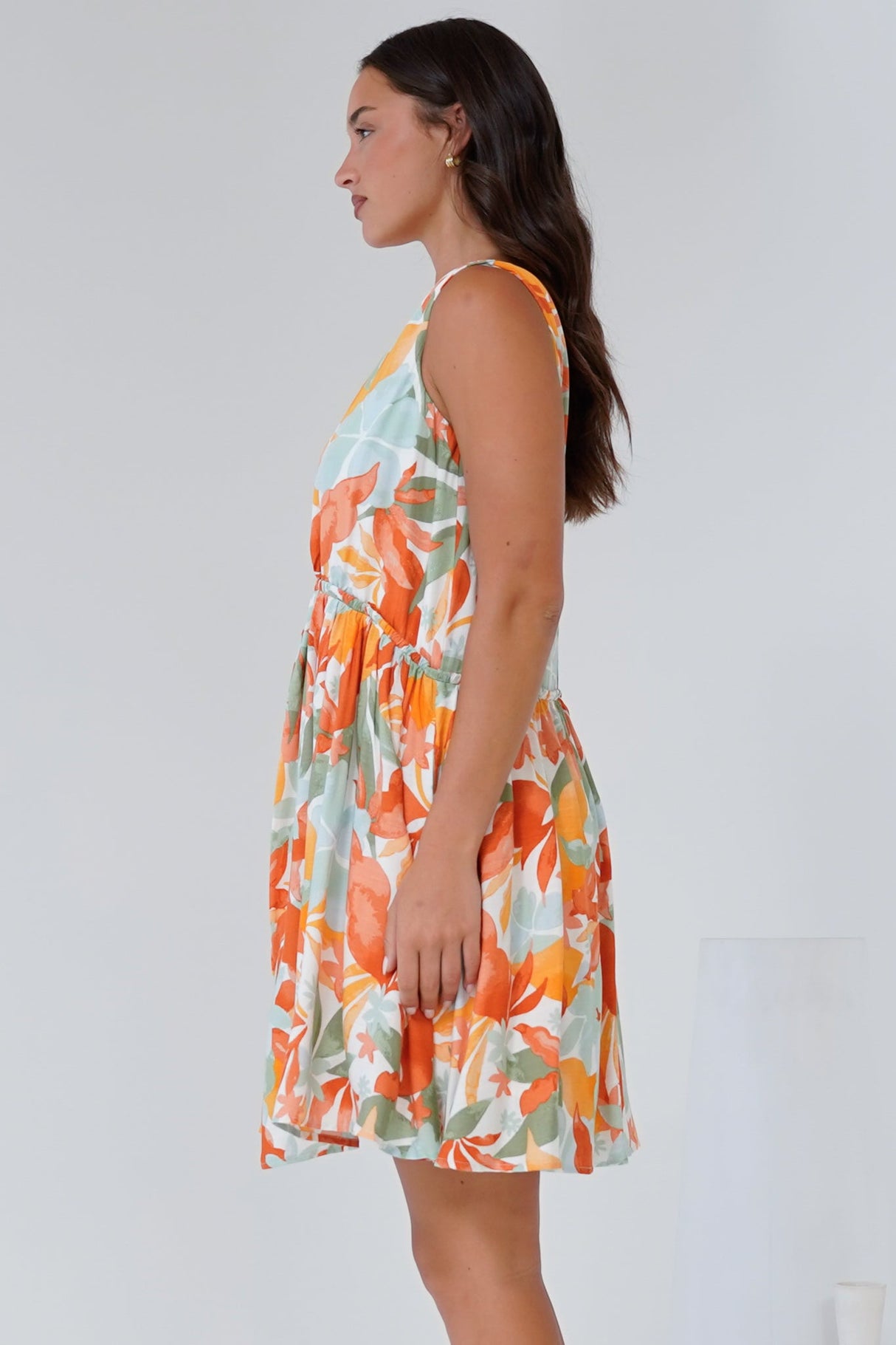 Morgan Mini Dress - Keyhole Detail Sun Dress with Pockets in Vondra Print