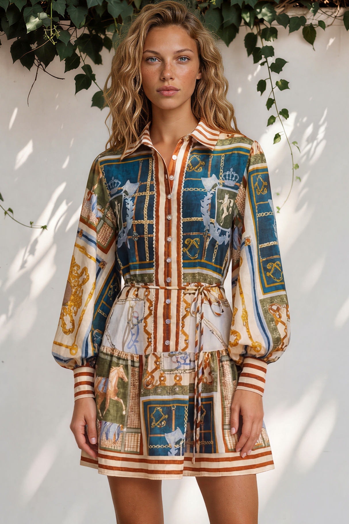 Model wearing Morso Mini Dress in Regalia Print from Salty Crush