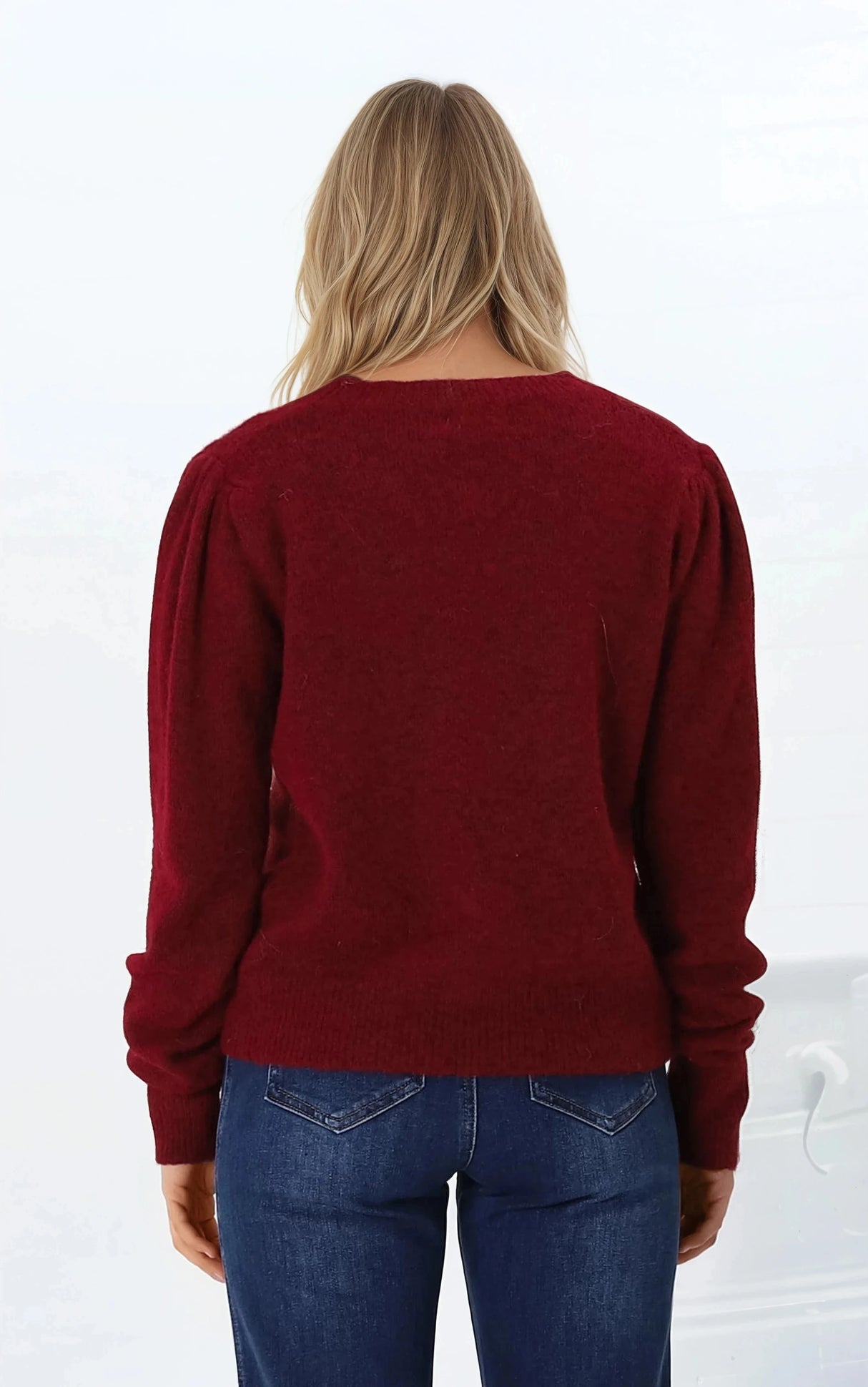 Muriel Jumper - Contrast Embroidery Crew Neck Jumper in Red
