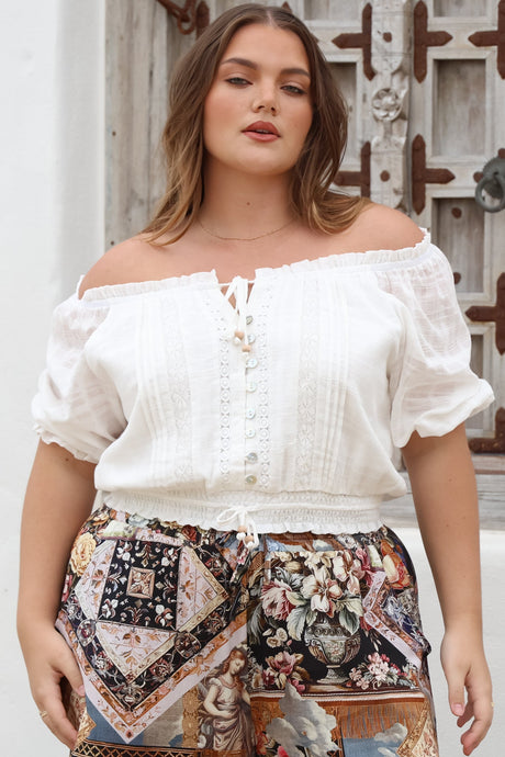 Nadiya Crop - Adjustable Neck and Hemline Crop with Pleating Details in White