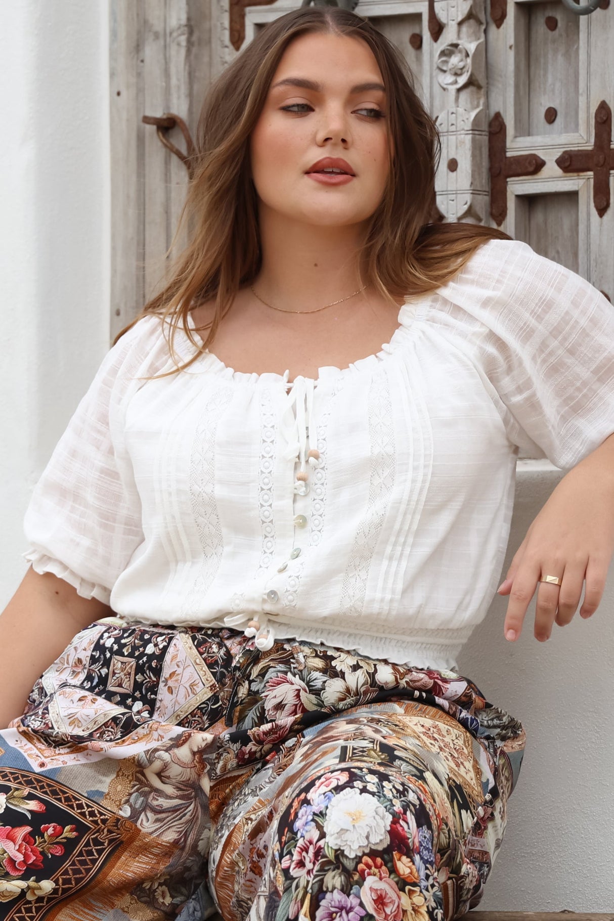 Nadiya Crop - Adjustable Neck and Hemline Crop with Pleating Details in White