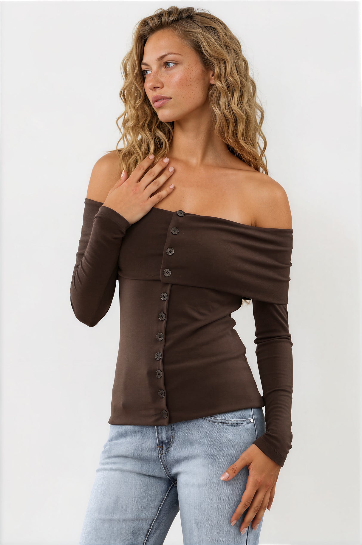 Model wearing Nerola Top in Chocolate from Salty Crush