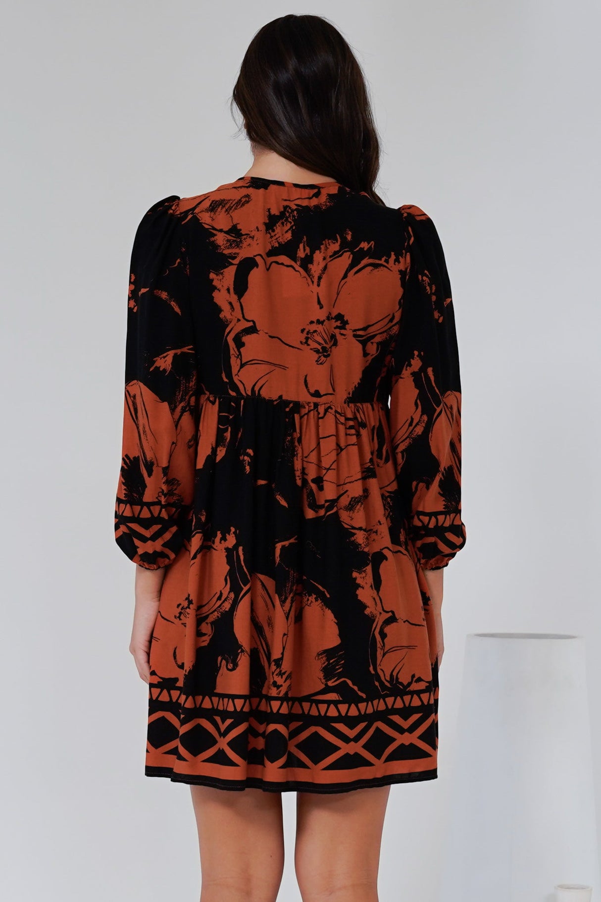 Nora Mini Dress - Long Sleeve Baby Doll Dress in Joslyn Print