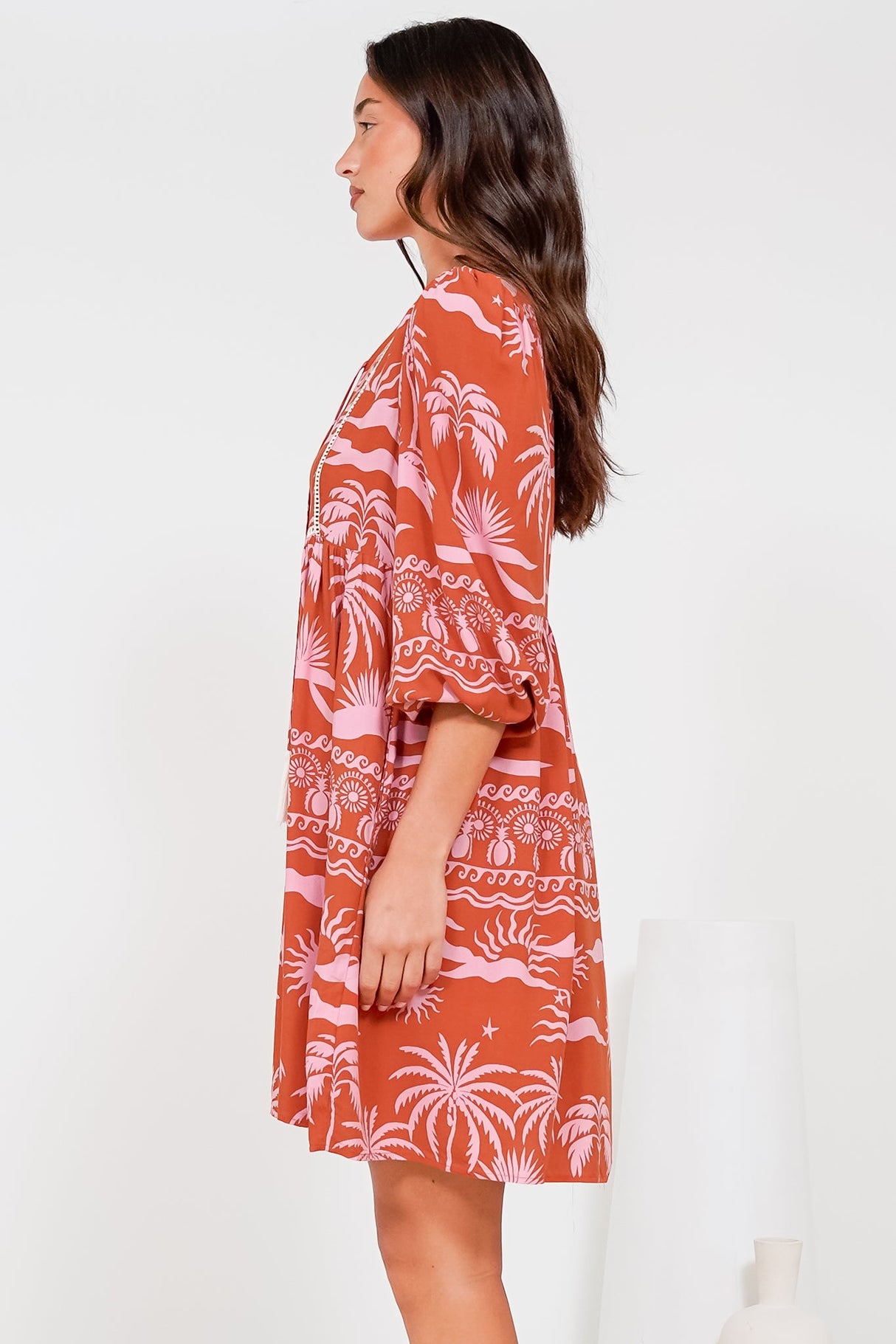 Nora Mini Dress - Long Sleeve Baby Doll Dress in Sandee Print