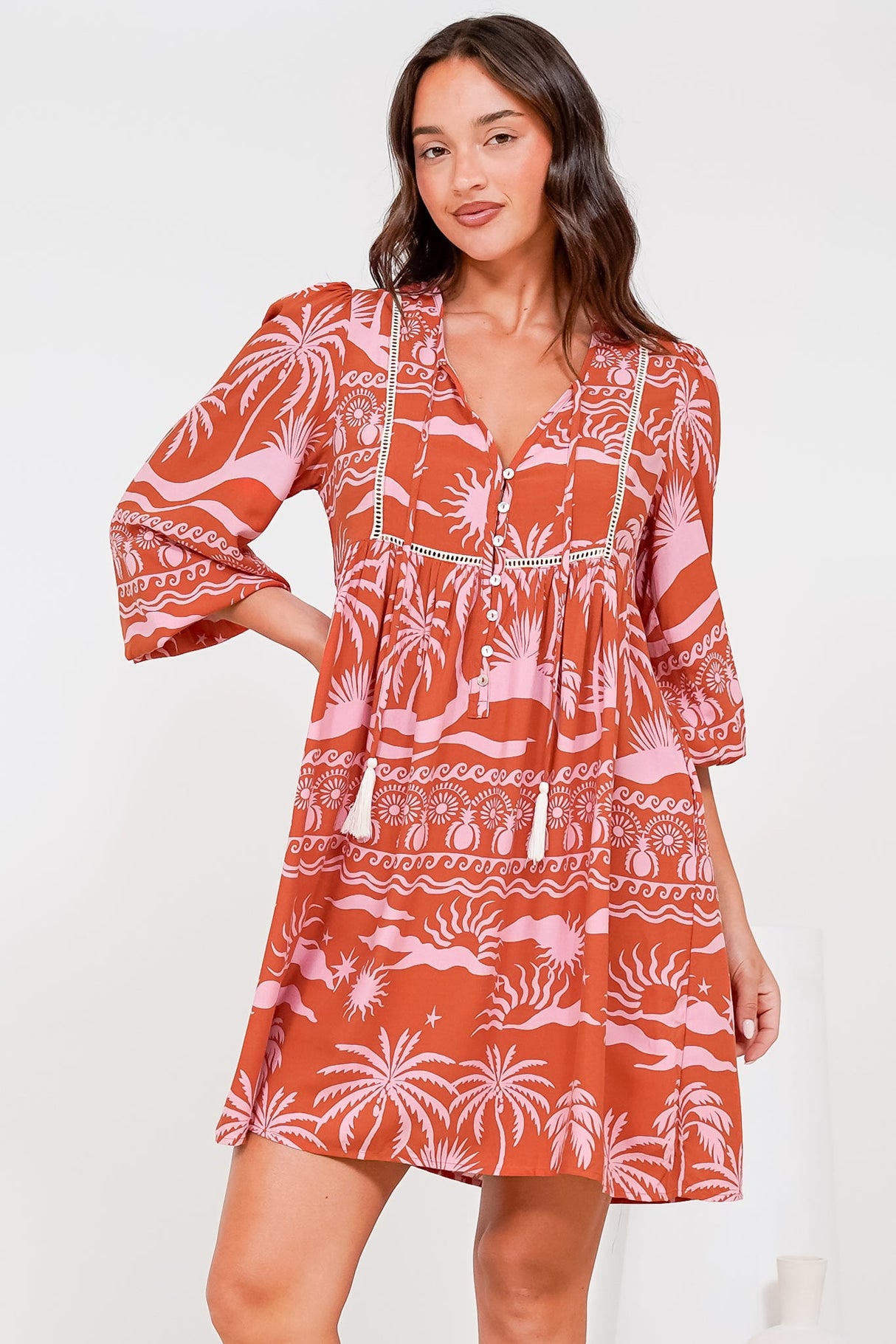 Nora Mini Dress - Long Sleeve Baby Doll Dress in Sandee Print