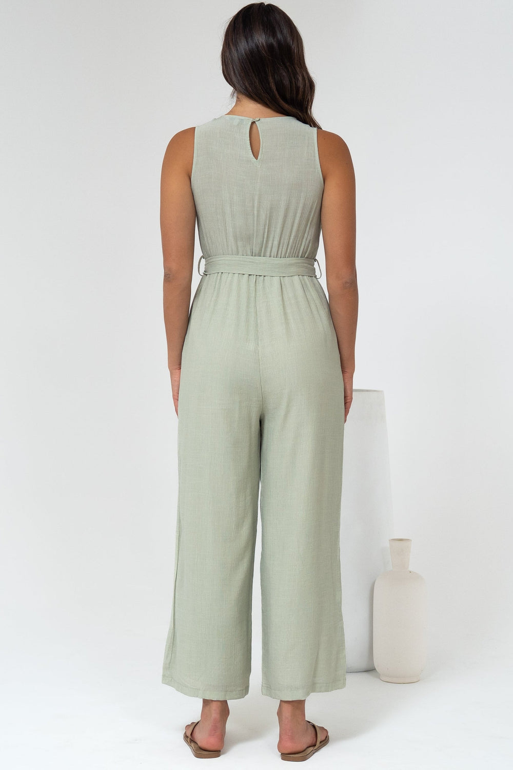 Trudie Jumpsuit - V Neck Wrap Bodice Long Straight Leg Jumpsuit in Green