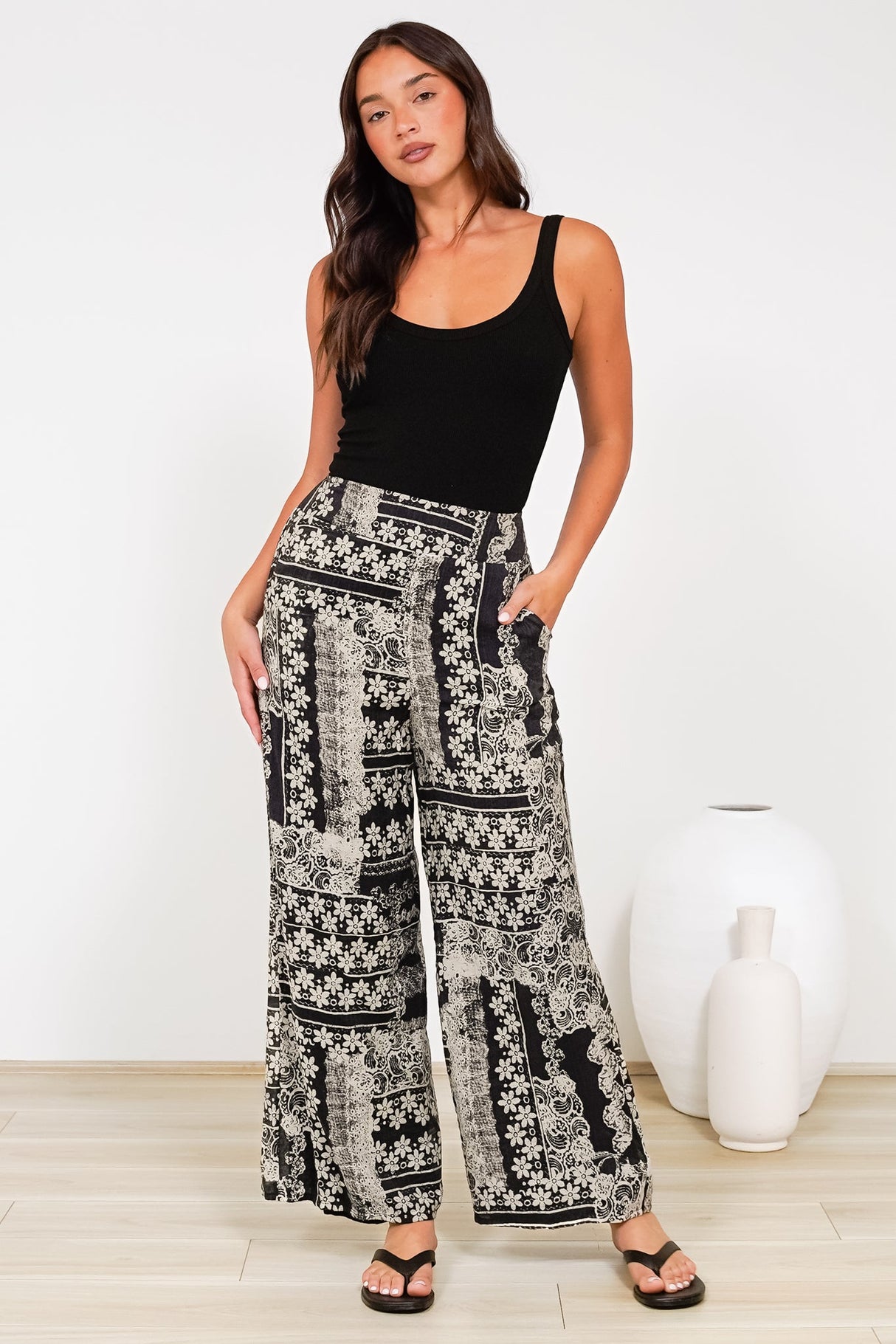 Orin Pants - Flat Front Waist Panel Straight Leg Pants in Dixon Print