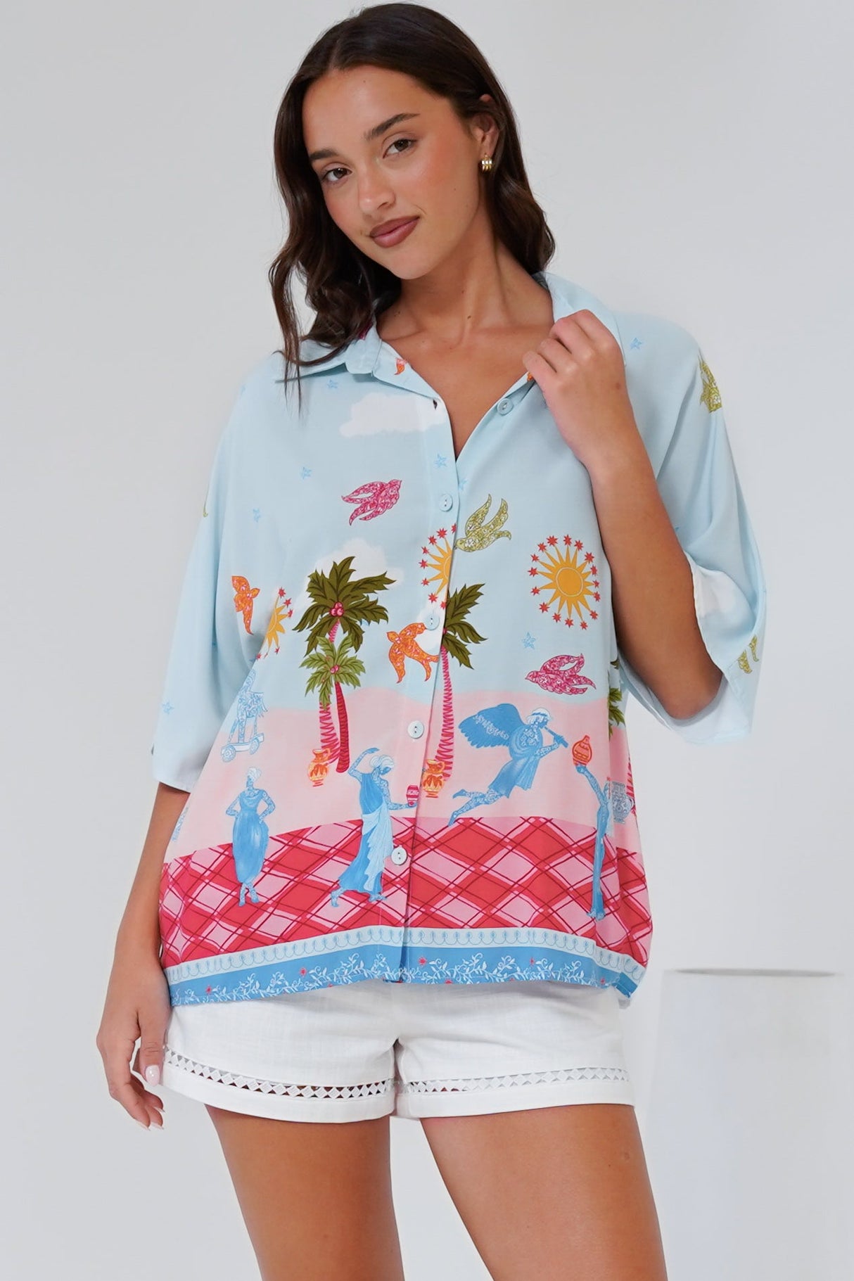 Otis Shirt - Ric Rac Trim Button Down Shirt in Staria Print