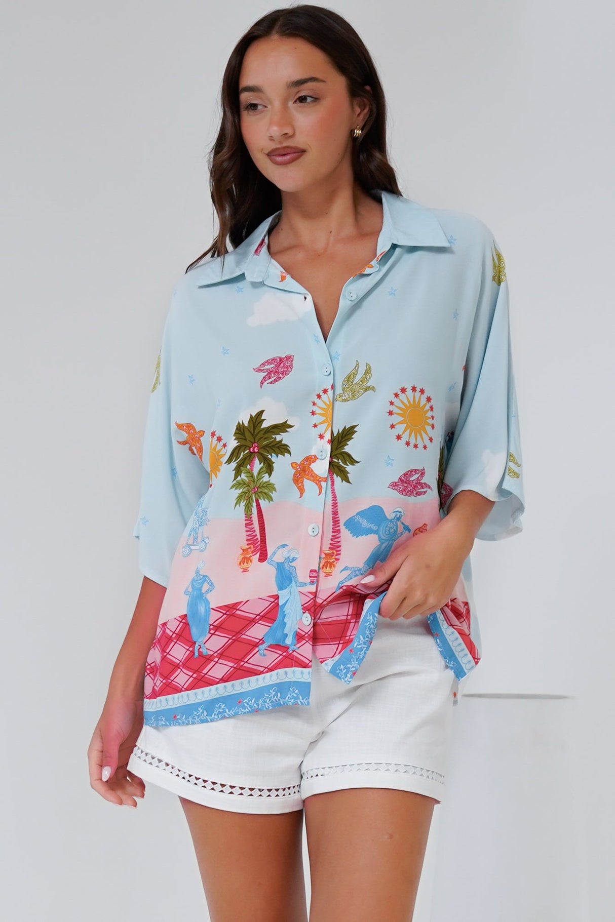 Otis Shirt - Ric Rac Trim Button Down Shirt in Staria Print